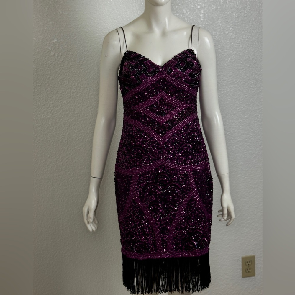 Aidan Mattox Strapless Purple Beaded Dress Size 10